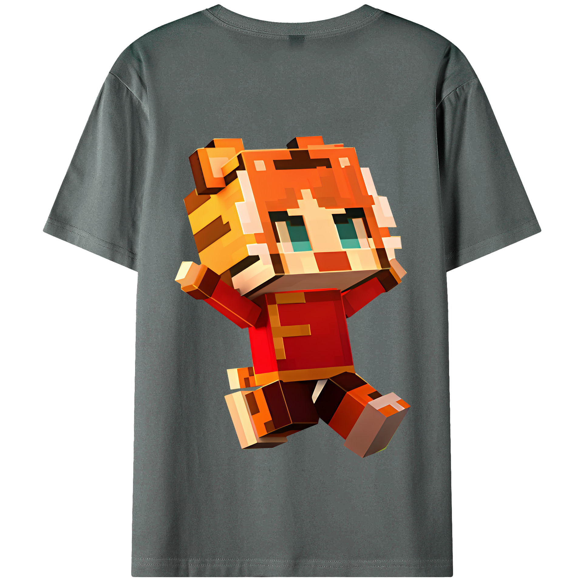 （画像用） マインクラフト ブロックの世界 Minecraft MC Block world 綿100％半袖Tシャツ（背面プリント）
